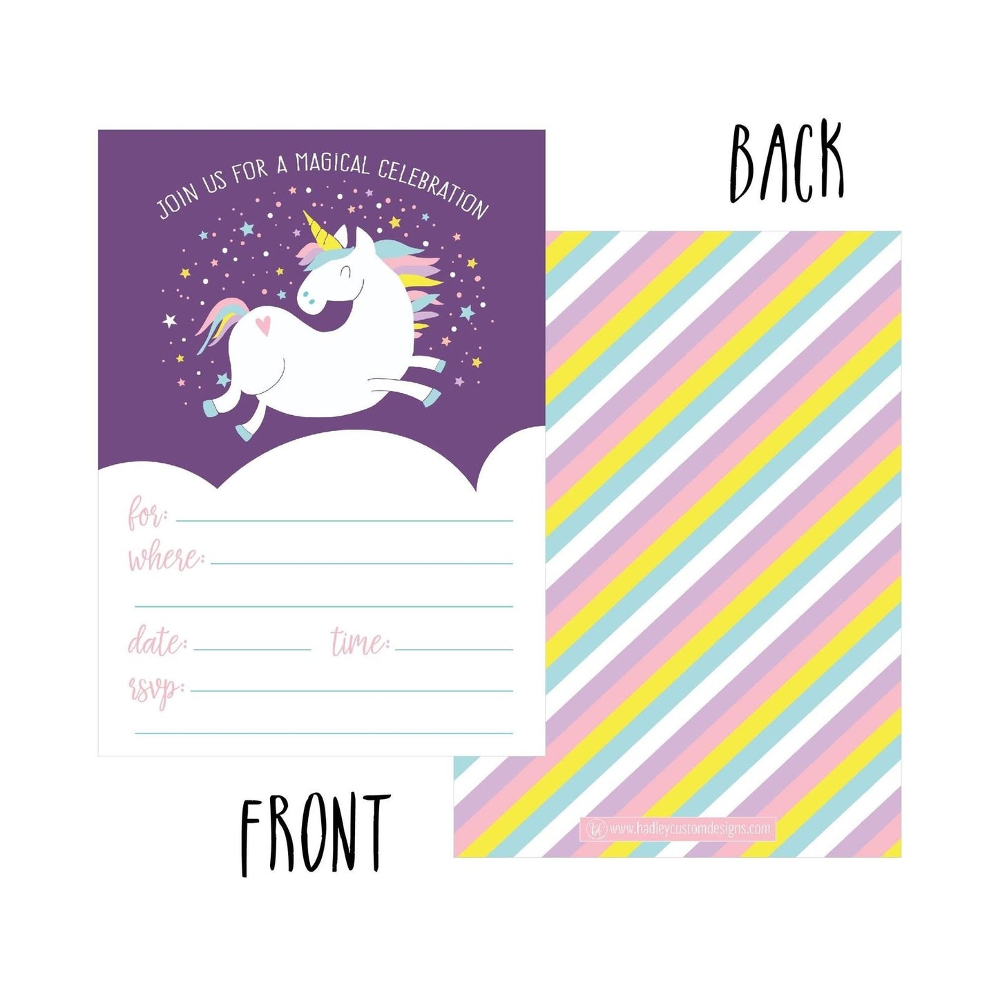 25 Unicorn Rainbow Party Invitations for Kids, Teens, Adults, Boys & Girls, Blank Children Happy 1st Birthday Invitation Cards, Unique Baby First Bday Invites, Toddler 1 2 3 year old rsvp Invites