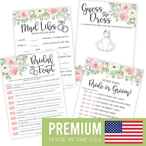 Mad Libs, Bridal Feud, Bride or Groom, Figure out the Dress Games | Set of 40 | Bridal Shower Games