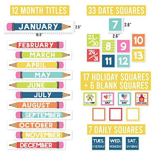 Colorful & White Classroom Calendar | Bulletin Board | Classroom Supplies