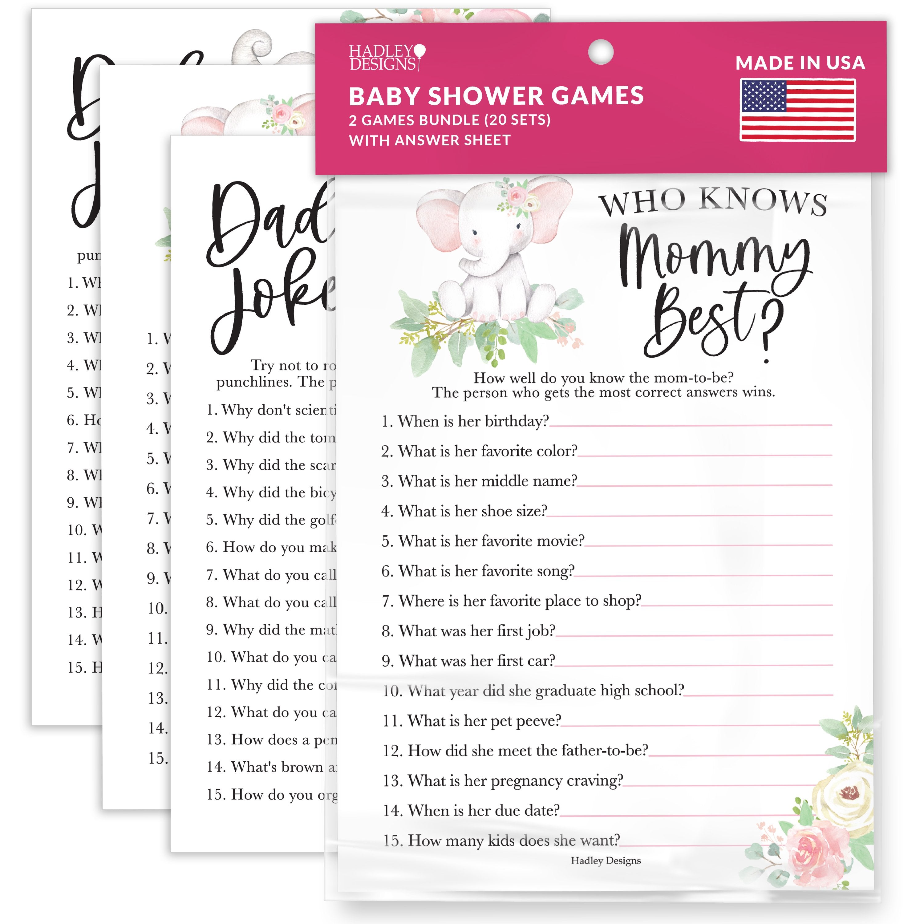 Who Knows Mommy Best & Dad Jokes Games | Set of 20 | Baby Shower Games