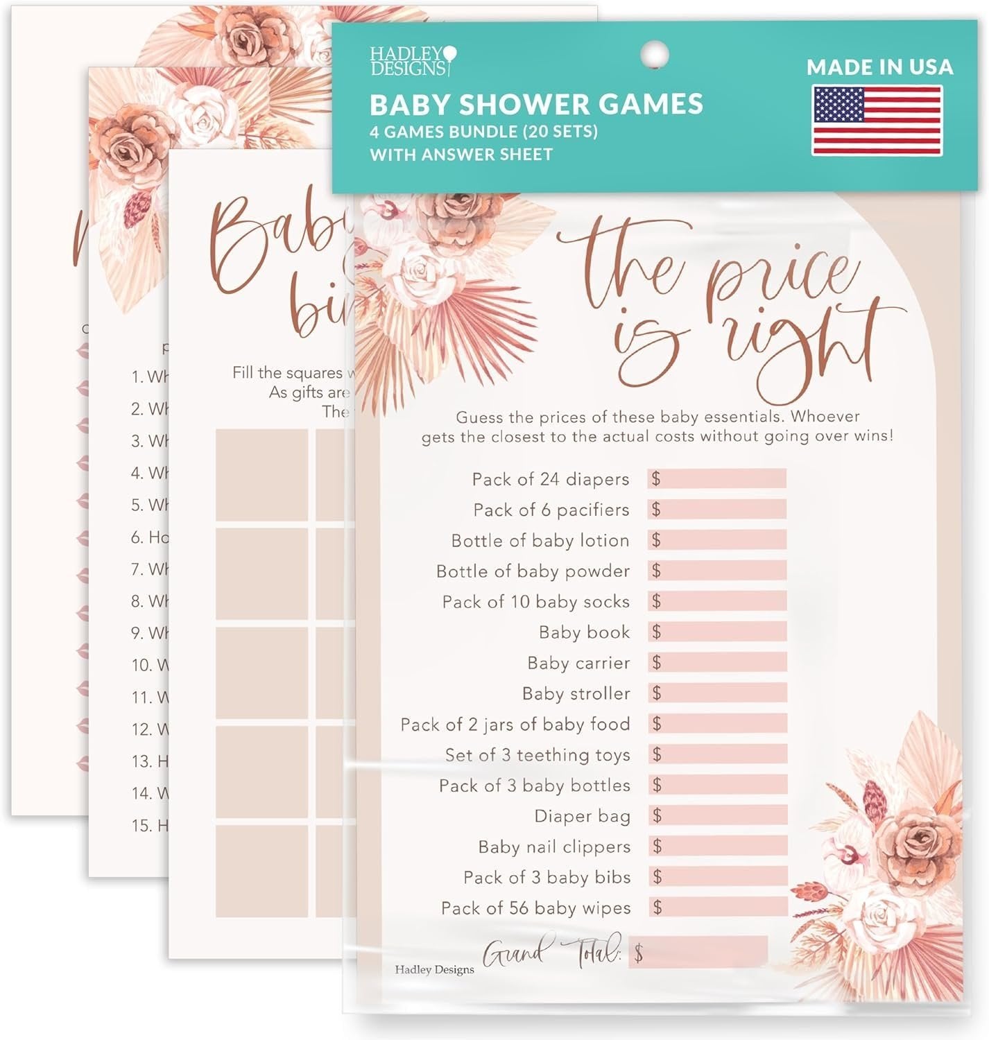 The Price is Right, Bingo, Who Said it, Dad Jokes Games | Set of 40 | Baby Shower Games