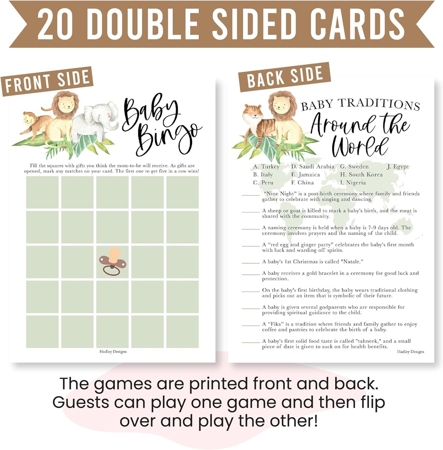 20 Safari Baby Shower Games Gender Neutral - Hilarious Baby Shower Games For Girl, Funny Baby Shower Games Boy, Baby Girl Baby Shower Bingo Game Girl, Baby Games For Baby Shower Tradition Cards