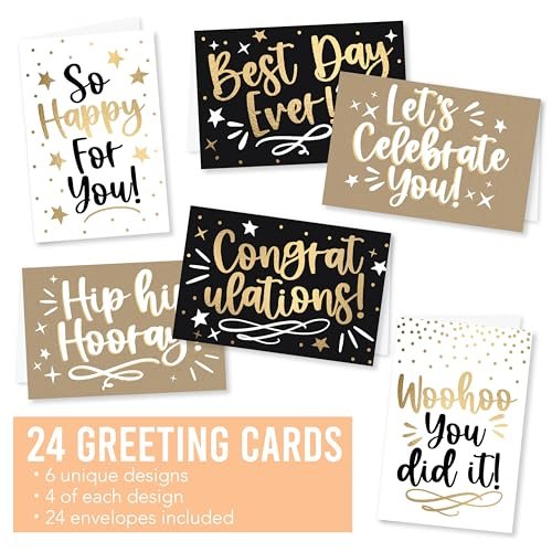 Folded Congratulations Cards | Set of 24 | Cards & Party | Envelopes Included