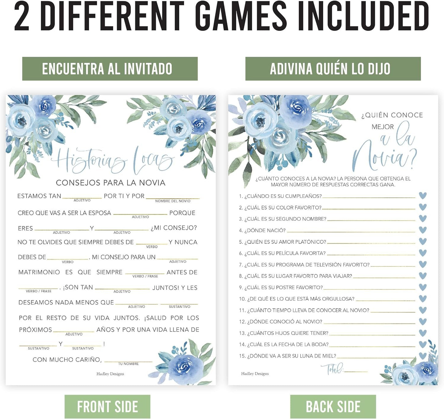 Dusty Blue Spanish Bridal Shower Games 20 Guests - Juegos Para Despedida De Soltera En Español, Wedding Shower Games, Hilarious Bridal Shower Games, Popular Bridal Shower Games Spanish Edition