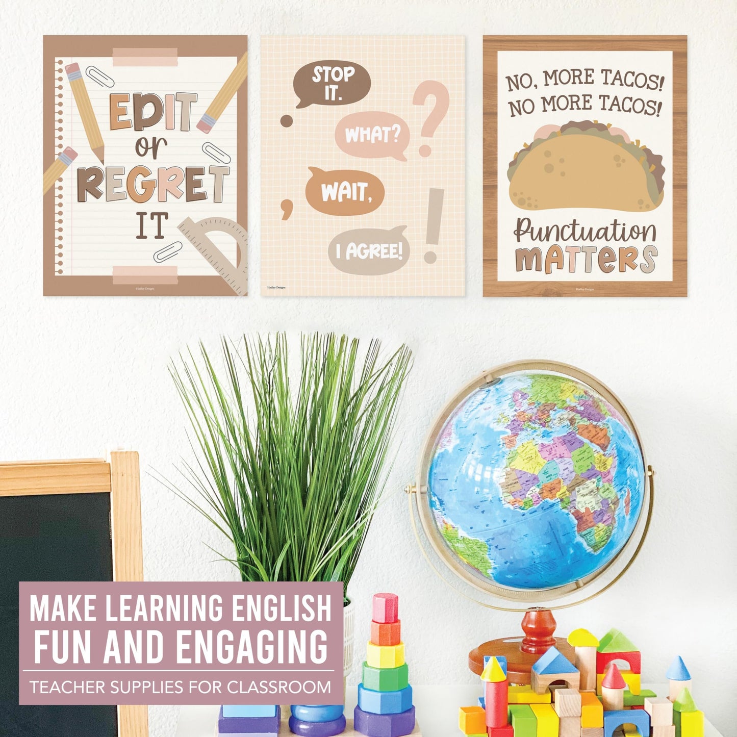 6 Boho English Classroom Decor Middle School - English Classroom Posters High School, ELA Posters For High School Classroom, ESL Classroom Decorations, Grammar Posters, ELA Classroom Must Haves