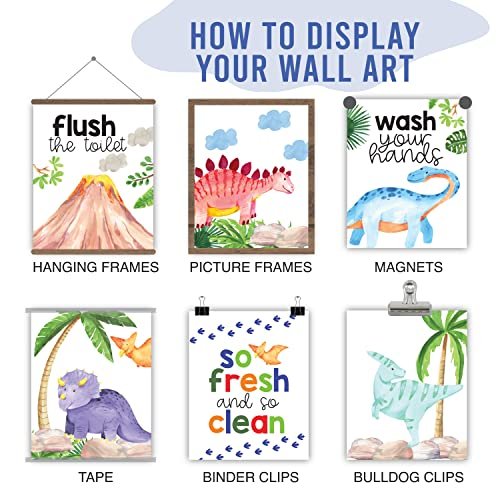 Dinosaur Bathroom Wall Art | Set of 6 | Home Decor