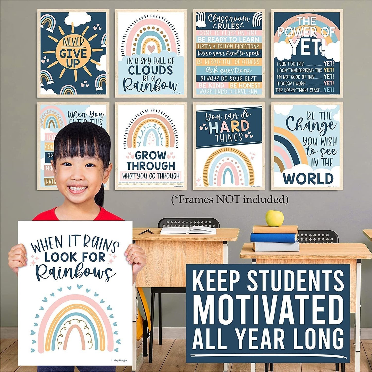 Boho Rainbow Classroom Motivational Posters | Set of 9 | Educational Supplies