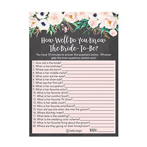 How Well Do You Know the Bride | Set of 25 | Bridal Shower Games