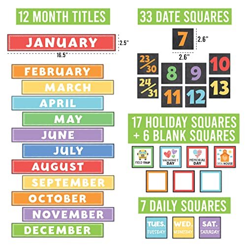 Colorful Bright Chalk Classroom Calendar | Bulletin Board | Classroom Supplies