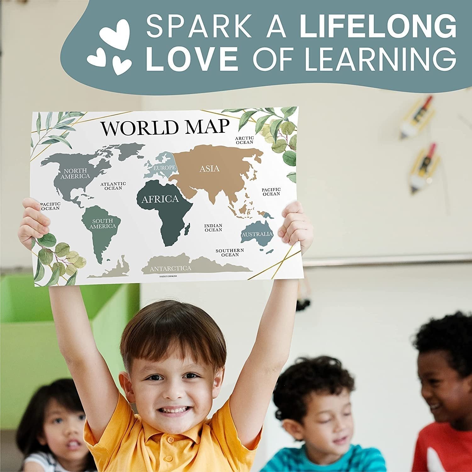 ABC, US Map, World Map, Solar System Posters | Set of 4 | PreK Educational Posters