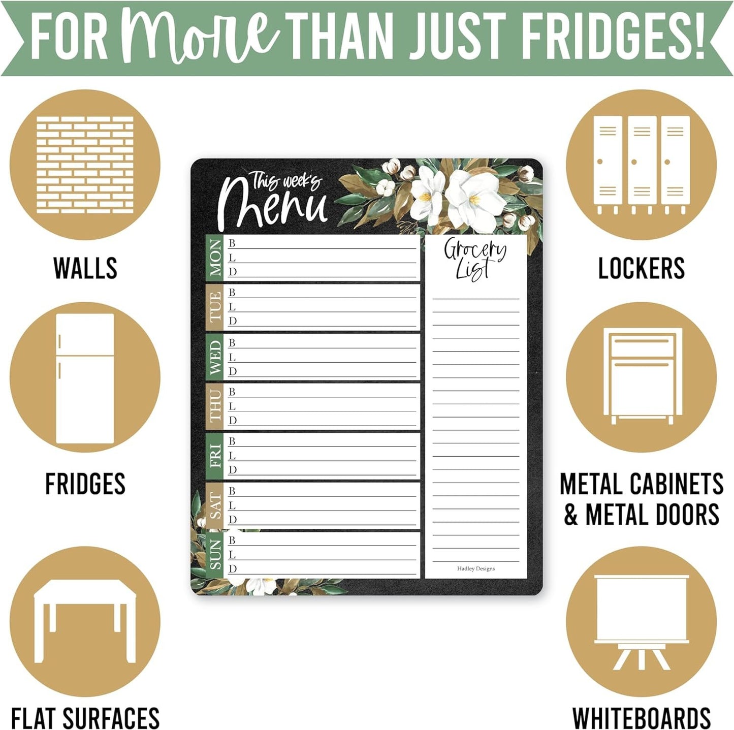 Floral Weekly Dinner Menu Board For Kitchen - Magnetic Meal Planner For Refrigerator White Board Dry Erase, Weekly Menu Board For Fridge Whiteboard, Weekly Meal Planner Magnetic Fridge Whiteboard