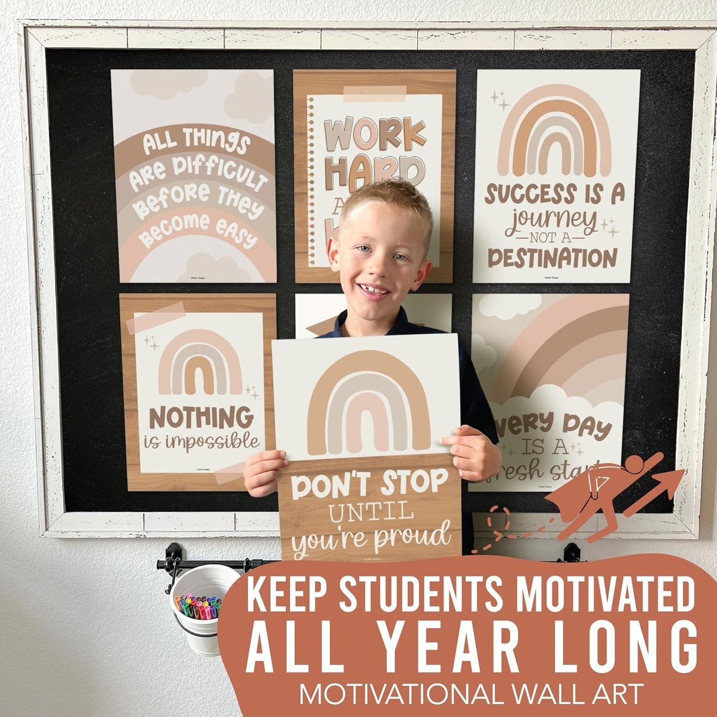 Neutral Classroom Motivational Posters | Set of 9 | Educational Supplies