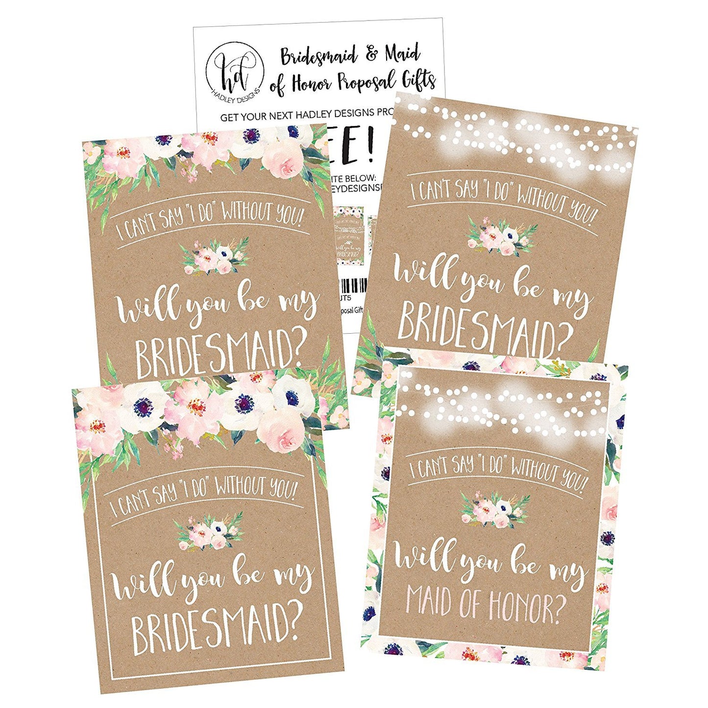 Kraft Floral Will You Be My Bridesmaid Stickers or Wine Bottle Labels, Bridal Party Favors, Maid of Honor Proposal Ideas, Ask Your Bridesmaids To Be in Wedding Gifts, I Can't Say I Do Without You