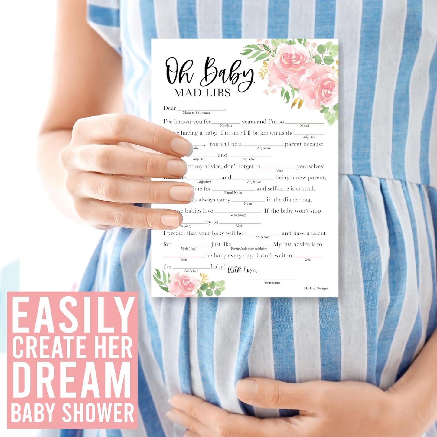 20 Floral Baby Shower Games For Girl - Hilarious Baby Shower Games Girl, Advice Cards Baby Shower Mad Libs Game Funny, Family Tradition Cards For Baby Shower, Baby Girl Baby Shower Games Funny