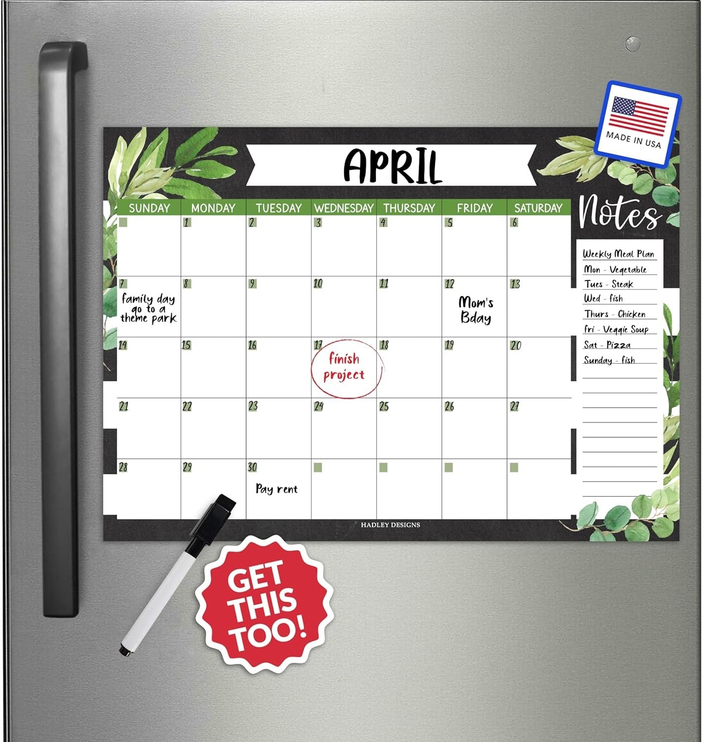 Farmhouse Small Magnetic Calendar For Refrigerator Dry Erase - Fridge Calendar Dry Erase Magnetic Whiteboard For Fridge, Refrigerator Calendar Magnetic Dry Erase Calendar, Magnet Calendar For Fridge