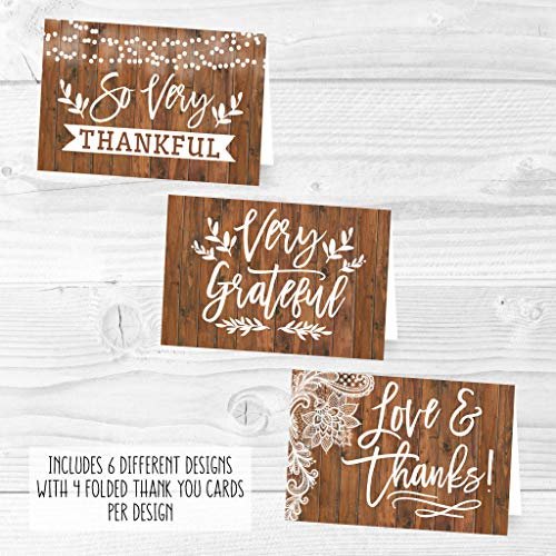 Rustic Wood Folded Thank You Cards | Set of 24 | General