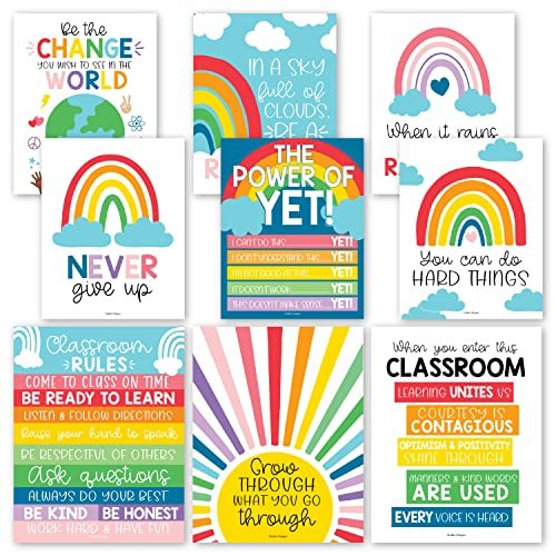 Rainbow Classroom Motivational Posters | Set of 9 | Educational Supplies