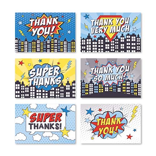 Superhero Folded Thank You Cards | Set of 24 | Kid's Party