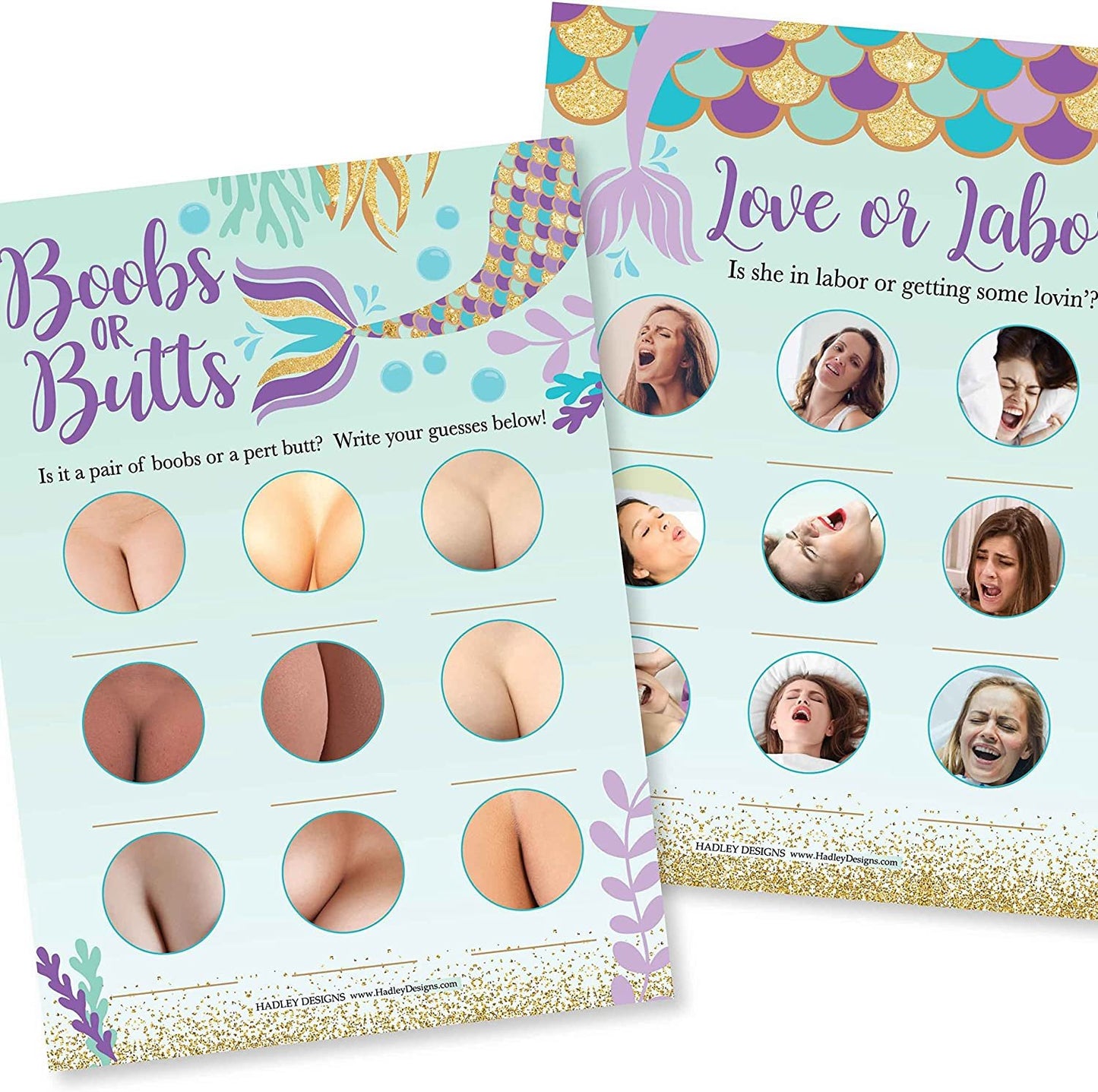 Mermaid Boobs or Baby Butts | Set of 25 | Love or Labor | Baby Shower Games