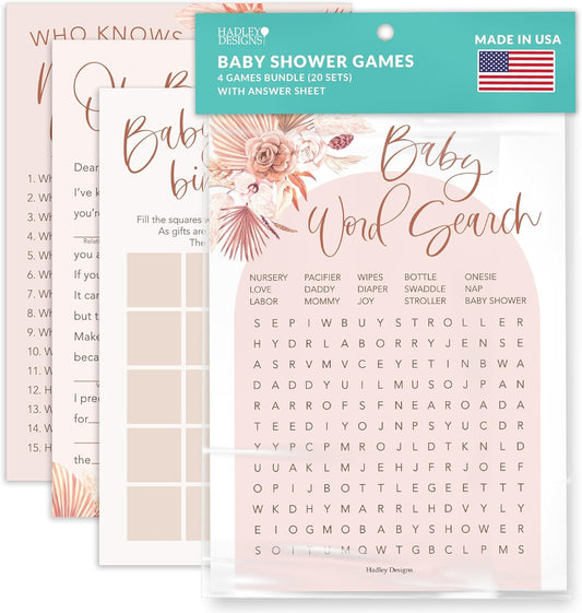 40 Boho Baby Shower Games For Girl - Baby Games For Baby Shower Bingo Game Girl, Who Knows Mommy Best Baby Shower Game, Baby Girl Baby Shower Word Search Game, Advice Cards Baby Shower Mad Libs Game