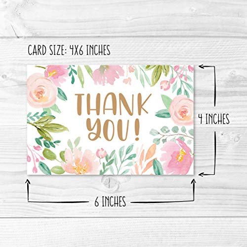 Pink Floral Folded Thank You Cards | Set of 24 | General