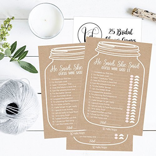 He Said She Said Bridal Shower Games | Set of 25 | Cards & Party