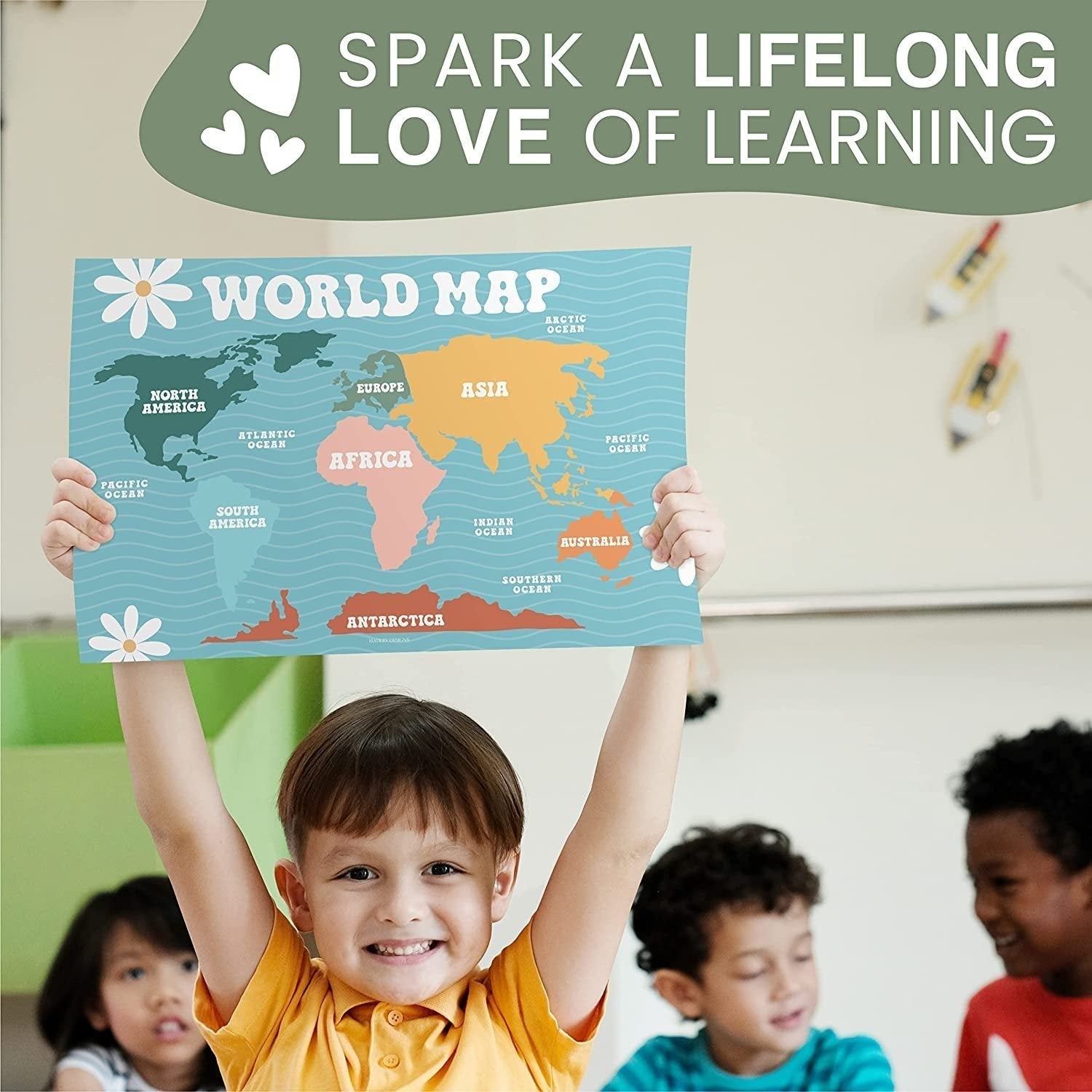ABC, US Map, World Map, Solar System Posters | Set of 4 | PreK Educational Posters