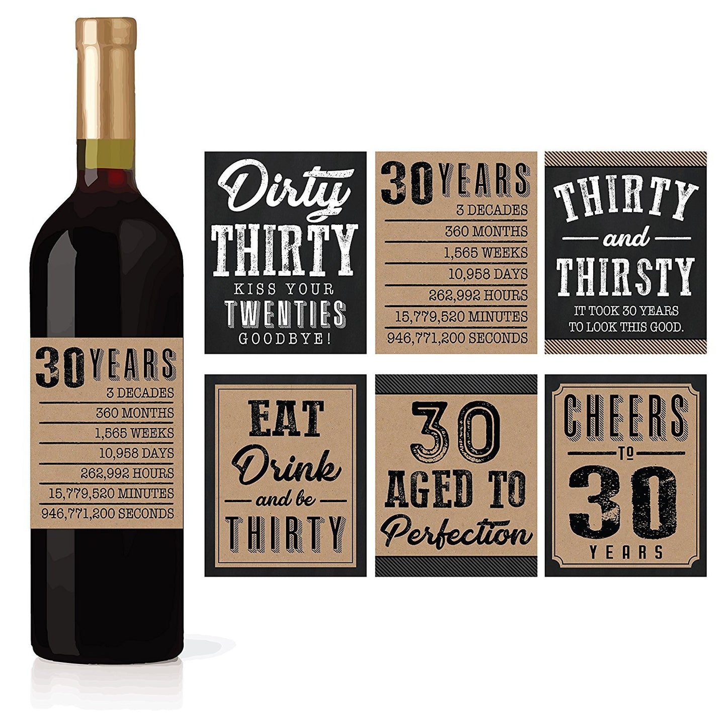 Birthday Milestones Wine Labels | Set of 6 | Party Supplies