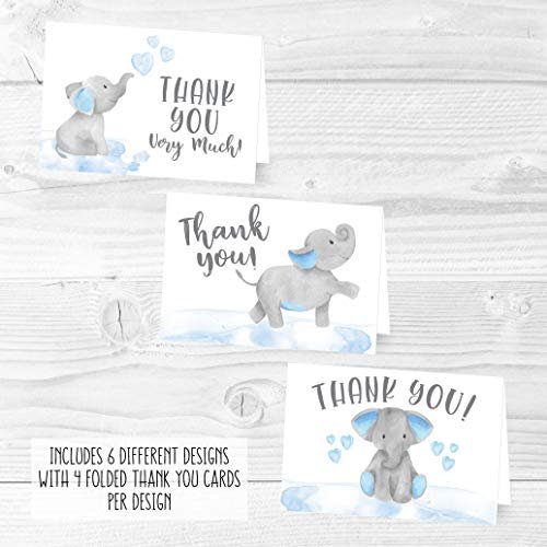 Blue Elephant Folded Thank You Cards | Set of 24 | Baby Shower