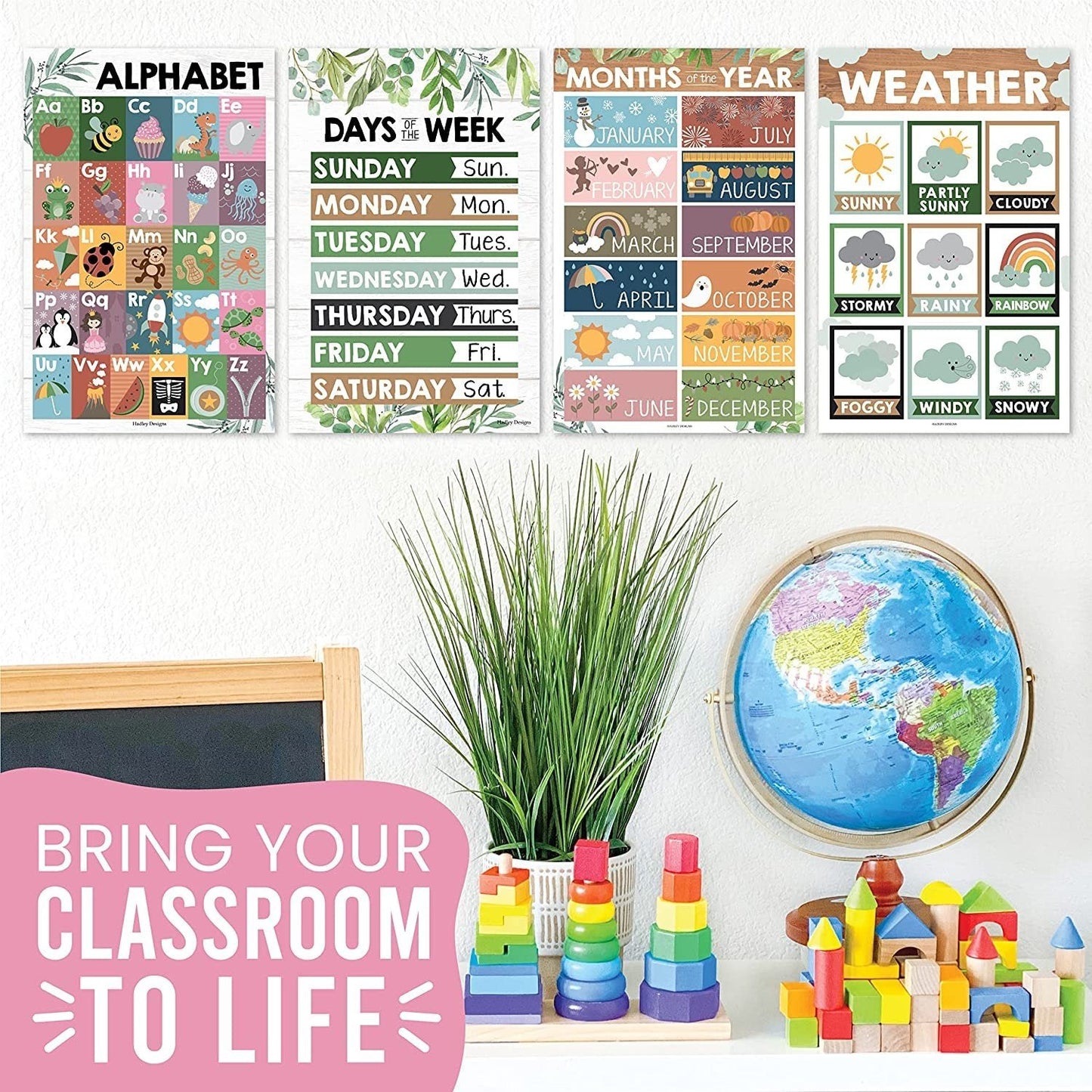 Farmhouse ABC, Days, Months, & Weather Prek Posters | Set of 4 | Educational Posters