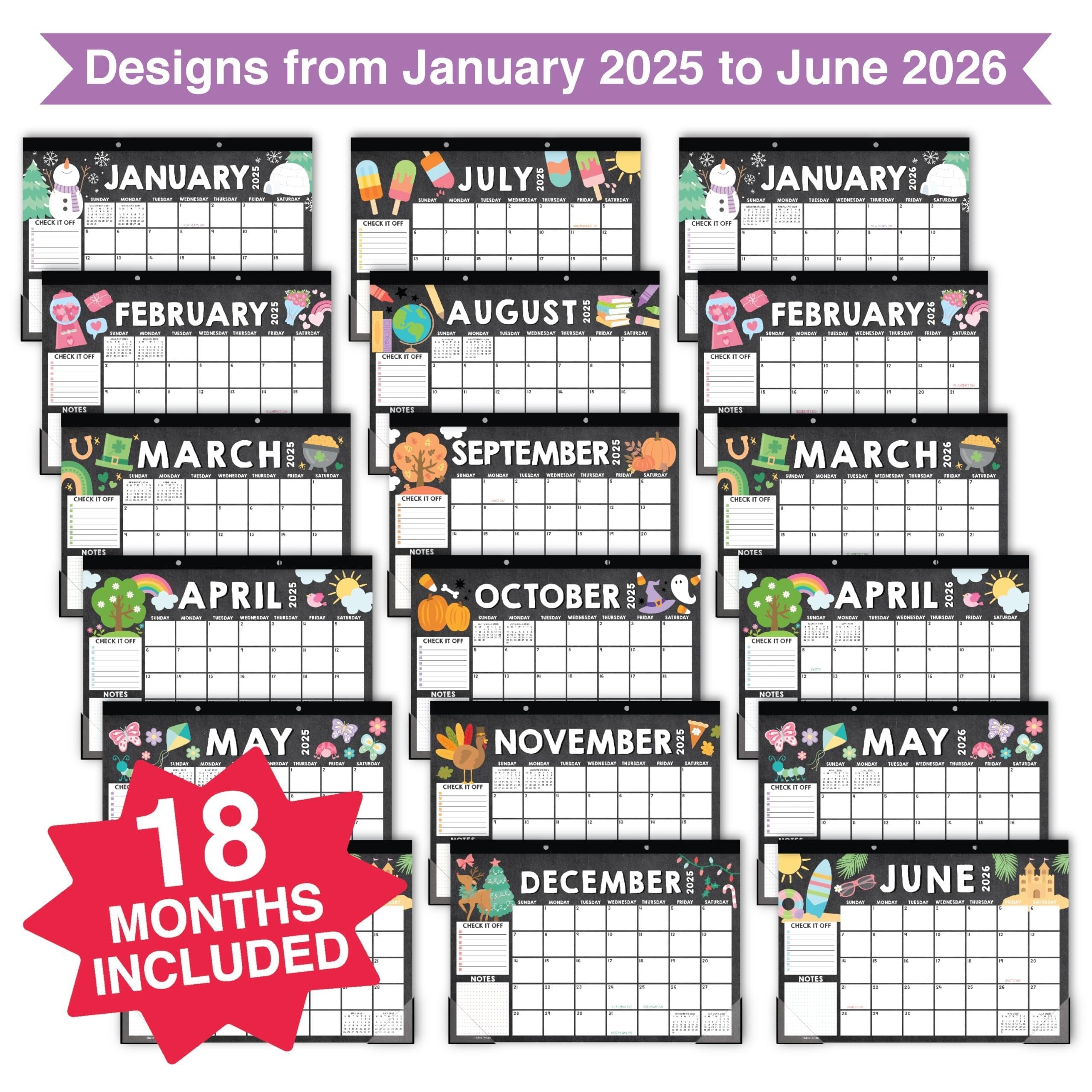 Chalk Doodle Large Desk Calendar | 18-Month | 2025-2026 | Calendars & Planners - SAMPLE