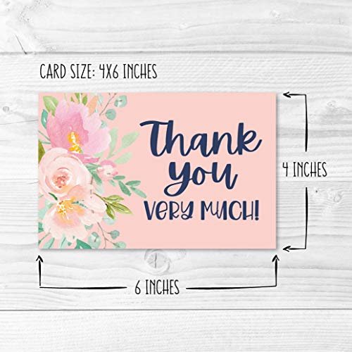 Navy Blush Floral Folded Thank You Cards | Set of 24 | General