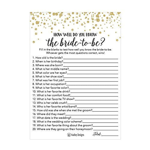 How Well Do You Know the Bride | Set of 25 | Bridal Shower Games