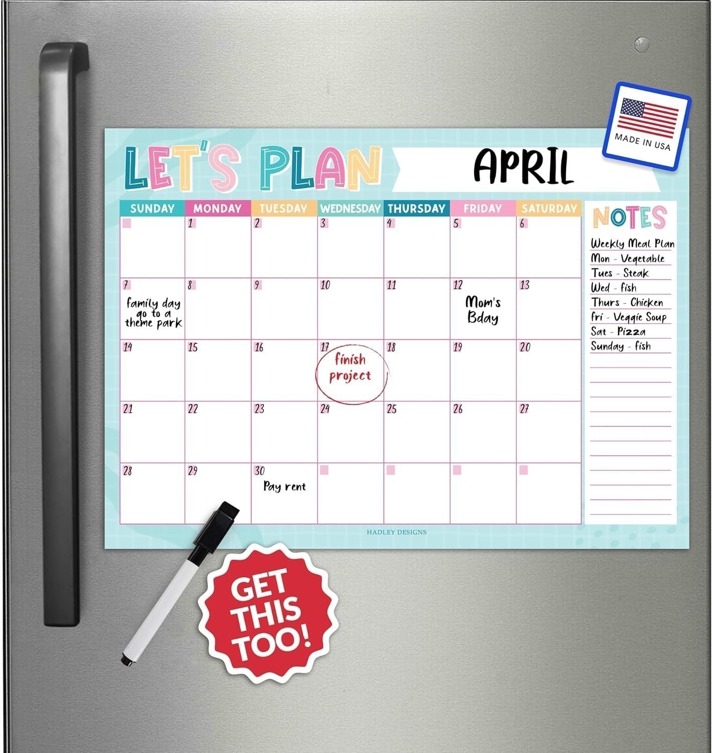 Magnetic Monthly Calendar | Fridge Magnet | Home Organization