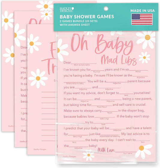 20 Retro Baby Shower Games for Girl - Hilarious Baby Shower Games Girl, Advice Cards Baby Shower Mad Libs Game Funny, Family Tradition Cards for Baby Shower, Baby Girl Baby Shower Games Funny