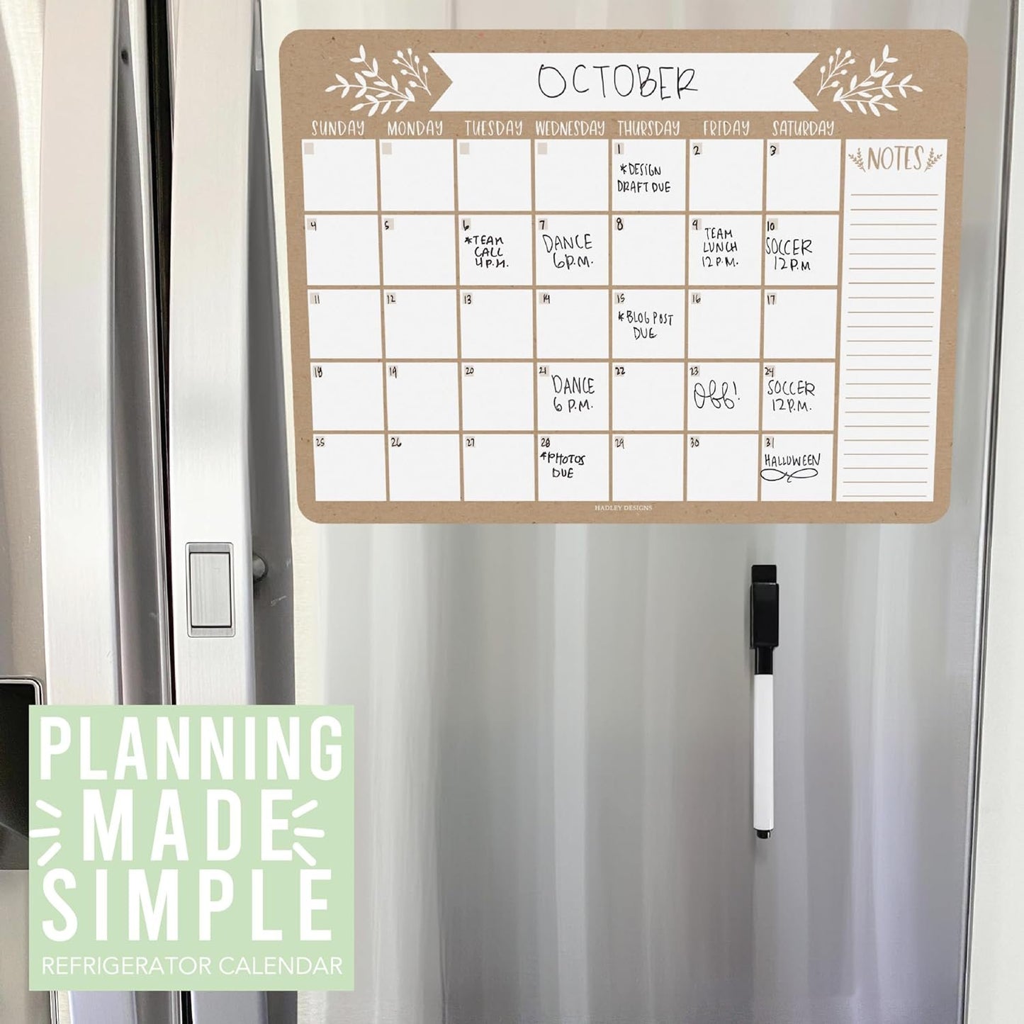 Rustic Magnetic Calendar for Refrigerator Dry Erase - Magnetic Fridge Calendar Dry Erase Magnetic Whiteboard for Fridge, Refrigerator Calendar Magnetic Dry Erase Calendar, Magnet Calendar for Fridge