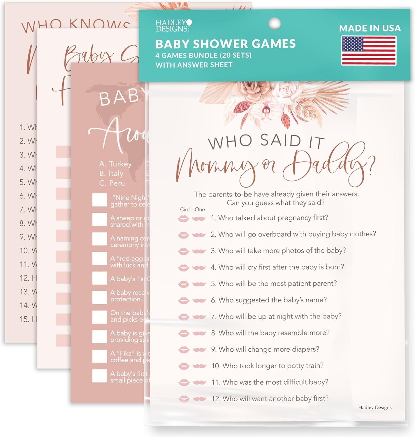 40 Boho Baby Shower Games For Girl - Who Knows Mommy Best Baby Shower Game, Guess Who Mommy Or Daddy Baby Shower Game, Baby Games For Baby Shower Family Feud Game, Girl Baby Shower Tradition Cards