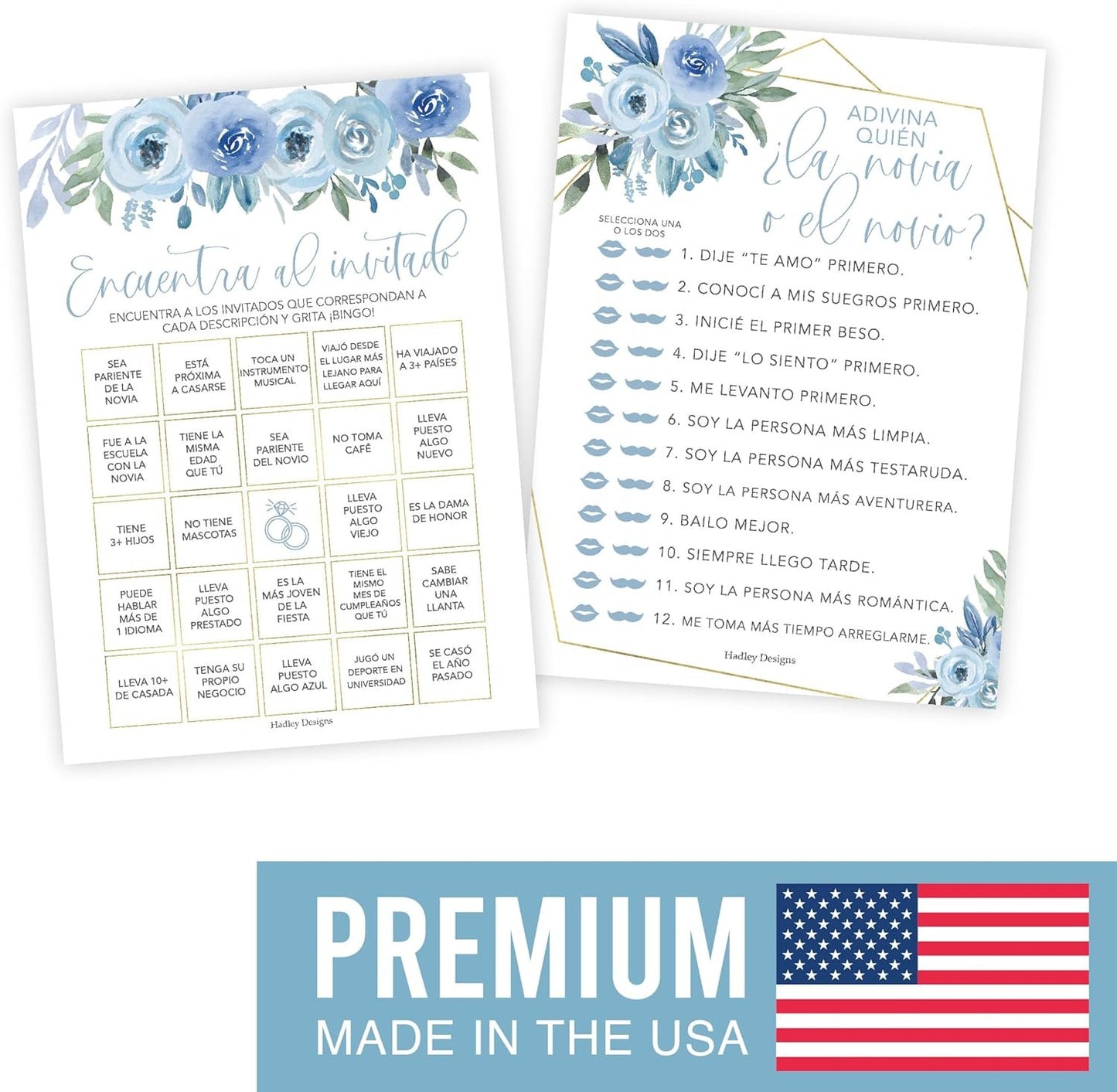 Dusty Blue Spanish Bridal Shower Games 20 Guests - Juegos Para Despedida De Soltera En Español, Wedding Shower Games, Bridal Shower Bingo In Spanish, Popular Bridal Shower Games Spanish Edition