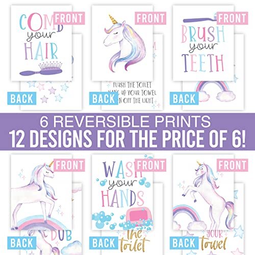 Unicorn Bathroom Wall Art | Set of 6 | Home Decor