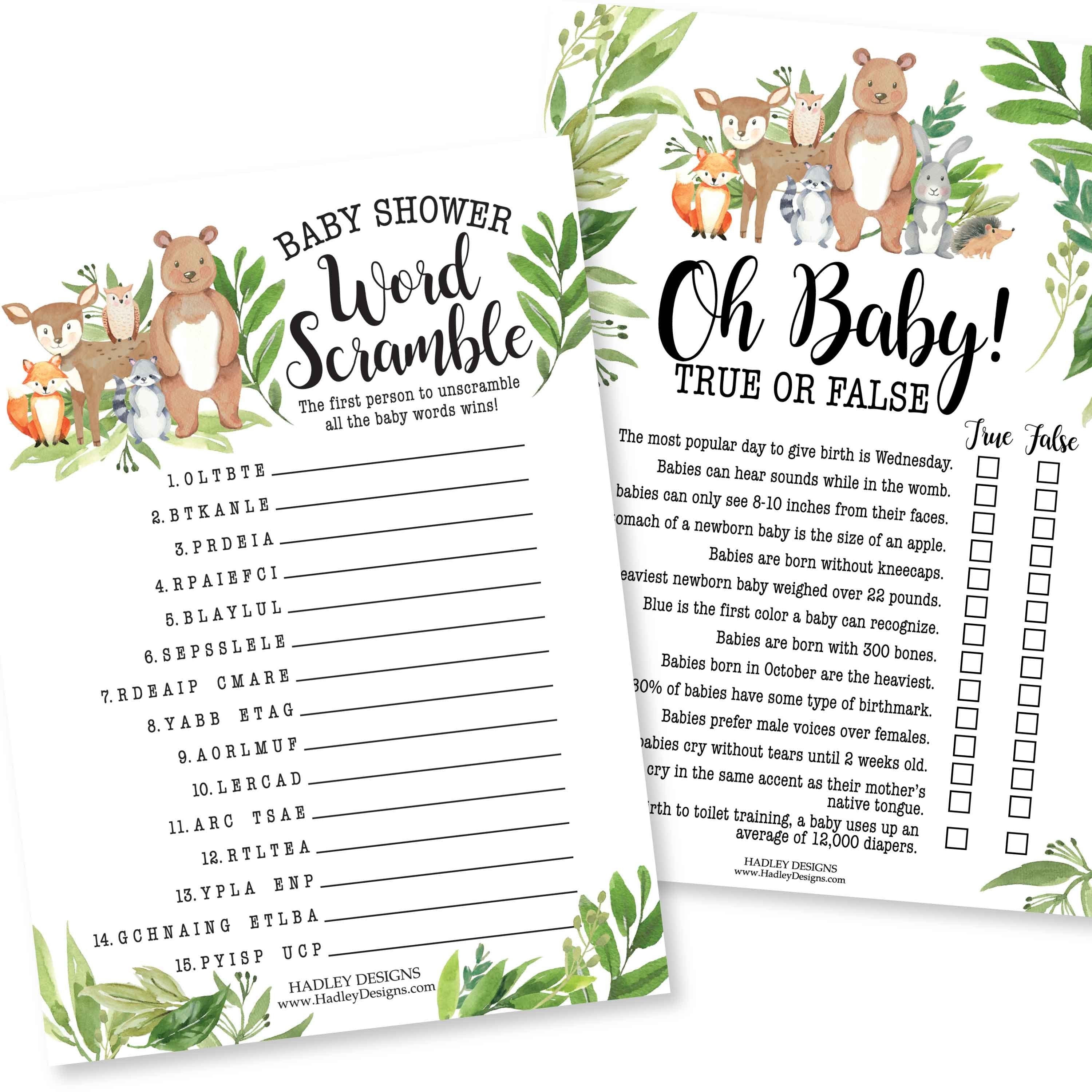 Word Scramble & True or False Games | Set of 25 | Baby Shower Games