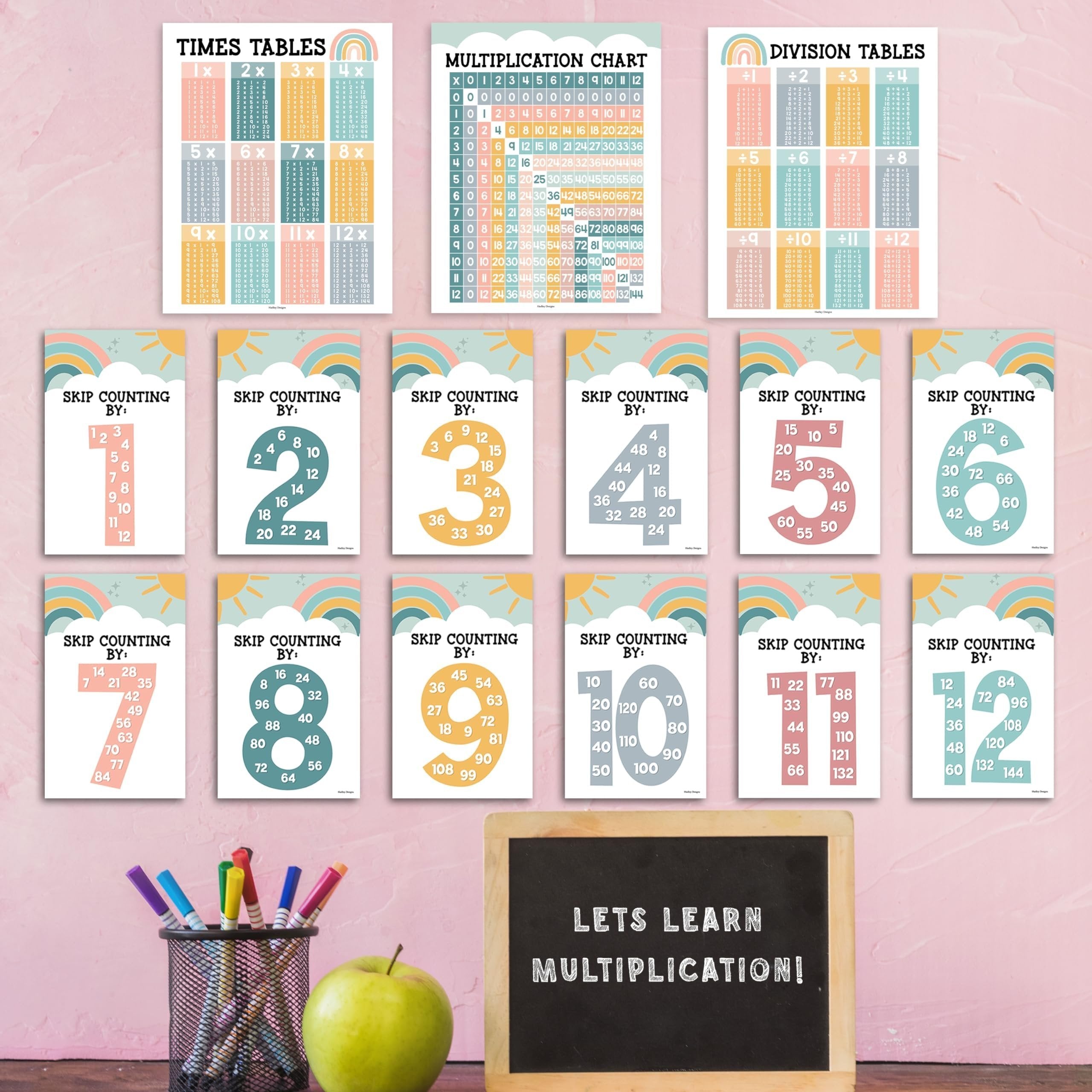 Boho Muted Multiplication Posters | Set of 9 | Classroom Supplies