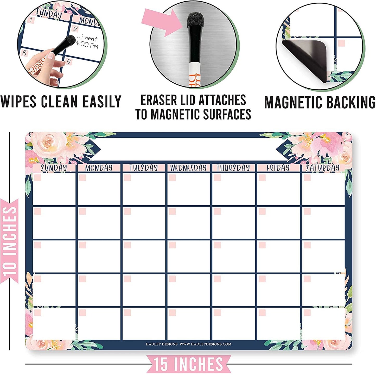 Navy Fridge Calendar | Dry Erase | Monthly Magnetic Calendar