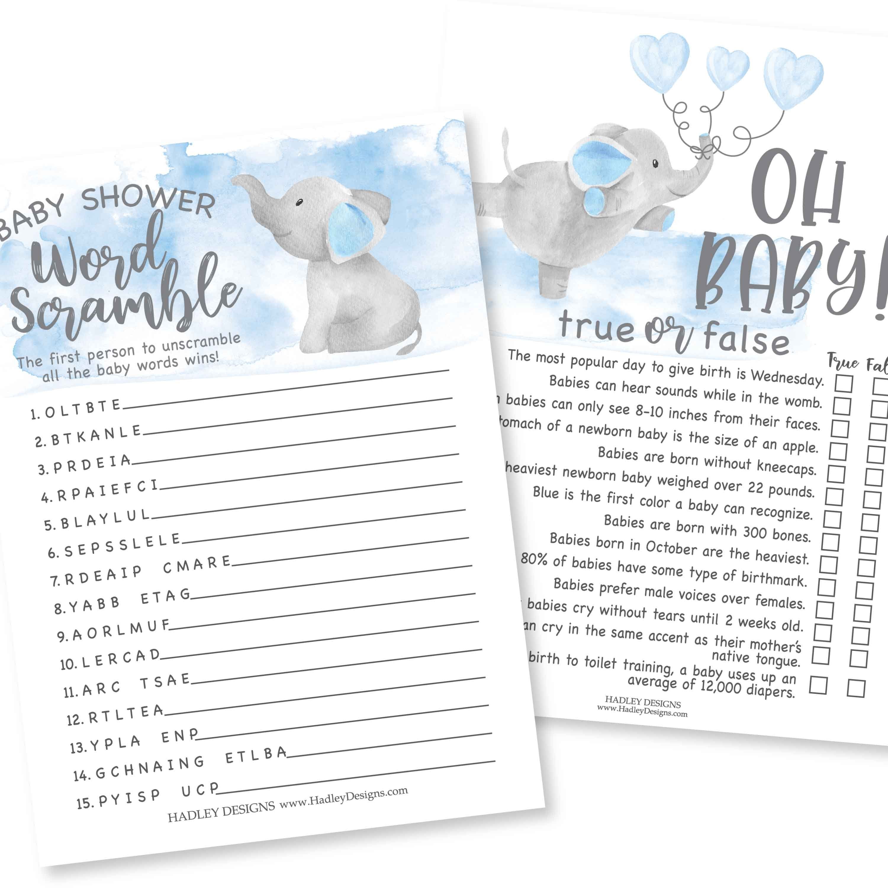 Word Scramble & True or False Games | Set of 25 | Baby Shower Games