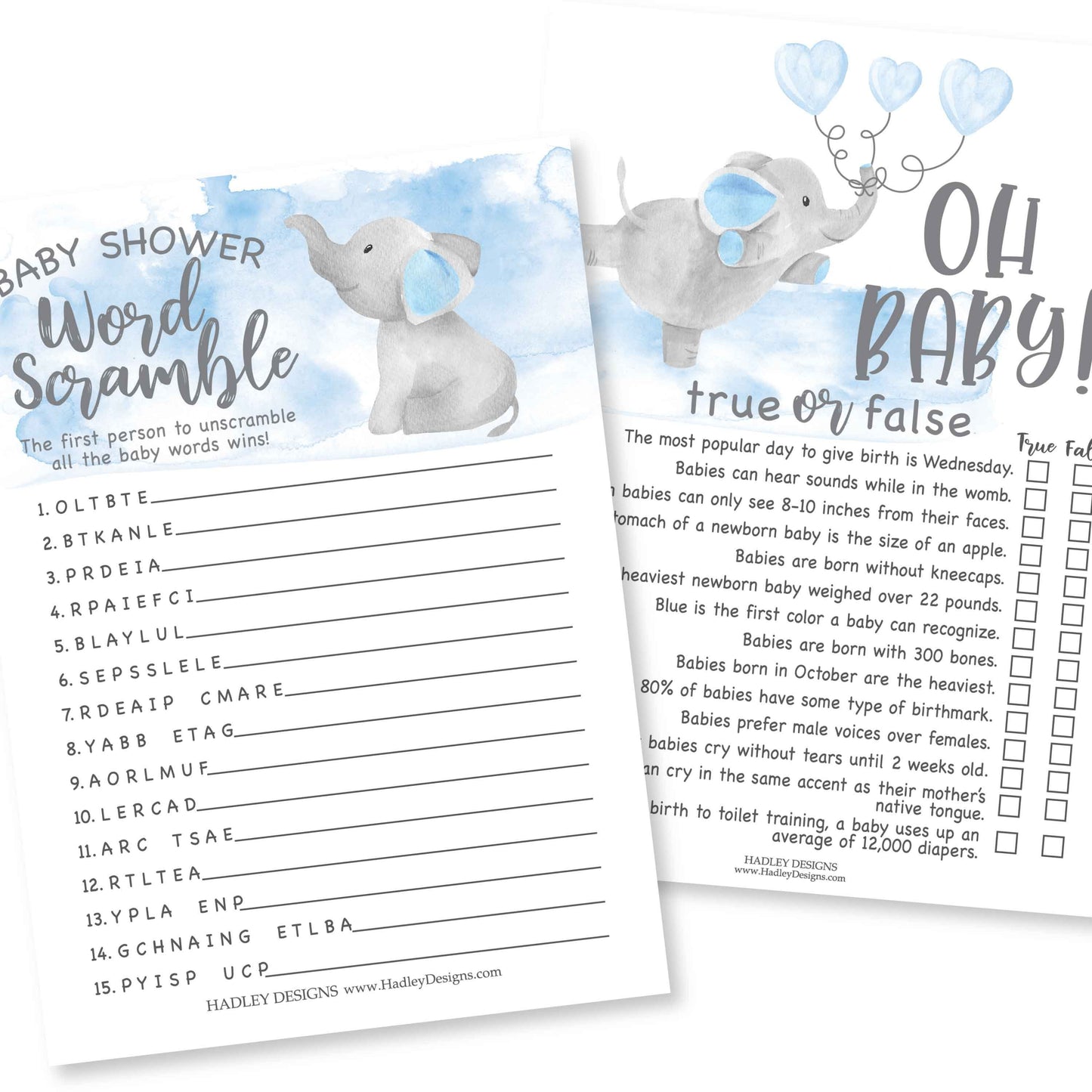 Word Scramble & True or False Games | Set of 25 | Baby Shower Games