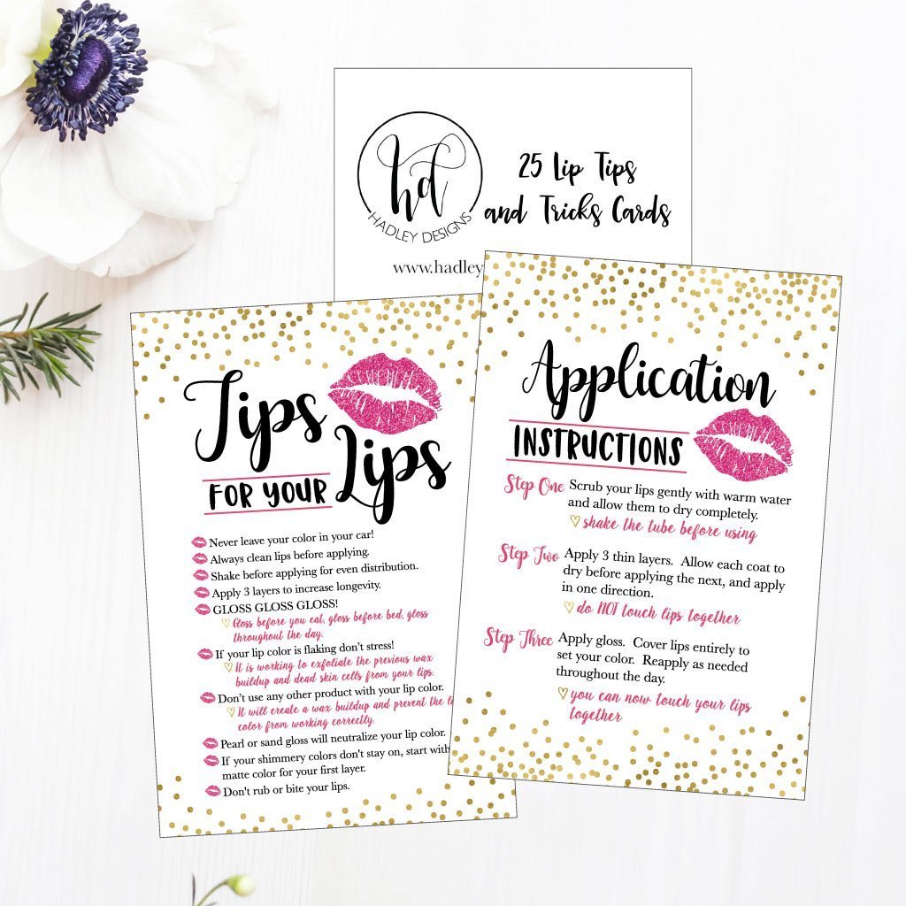 25 Lipstick Application Instructions Tips and Tricks Distributor Supplies Card Directions, Lip Sense Business Marketing Party Lipsense Younique Mary Kay Avon Amway Seller Perfect Starter Kit Thank You