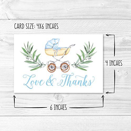 Blue Baby Carriage Folded Thank You Cards | Set of 24 | Baby Shower