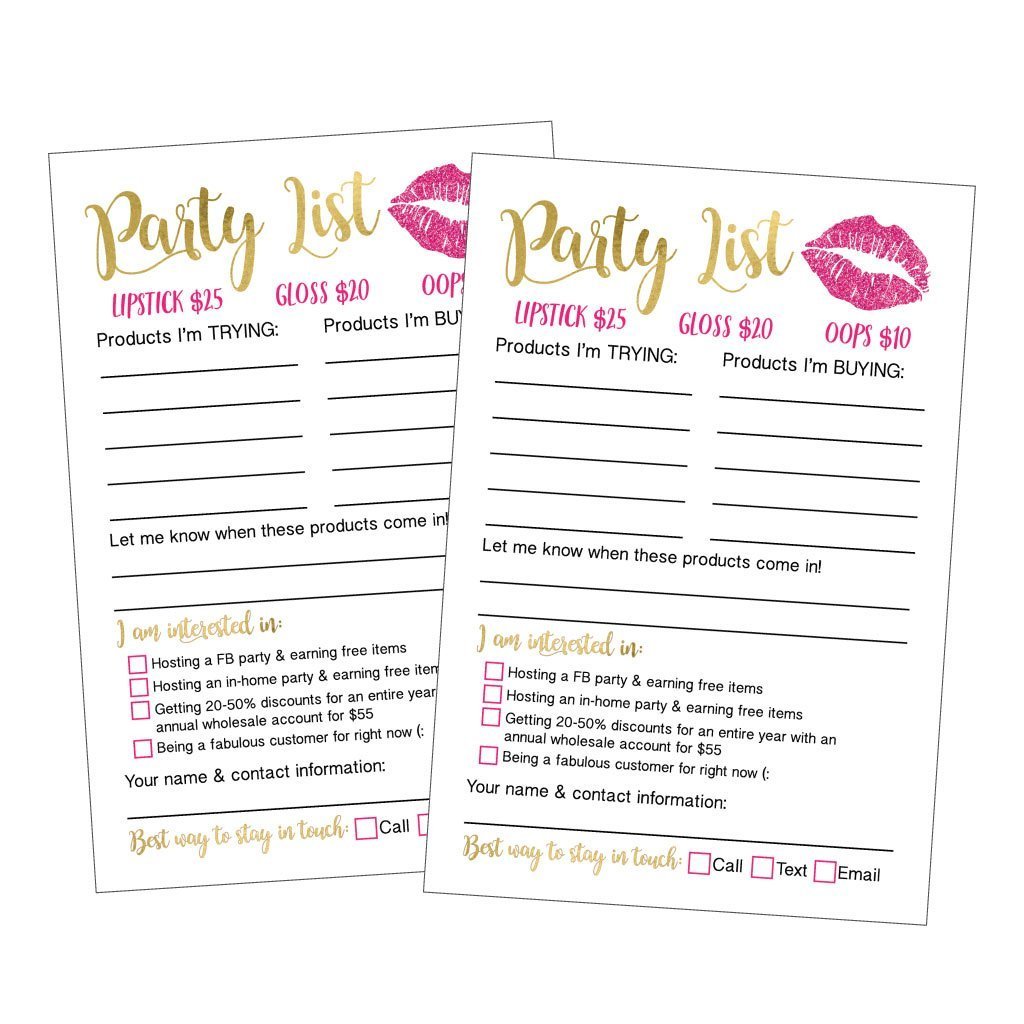 25 Lipstick Beauty Makeup Party Planner List Cards, Lip Sense Marketing Join My Team Business Distributor Supplies, Lipsense Younique Mary Kay Avon Amaway Seller Materials Tools Items Stuff Stater Kit