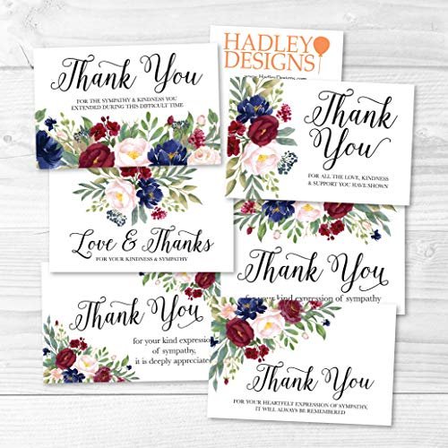 Navy Burgundy Folded Thank You Cards | Set of 24 | Sympathy