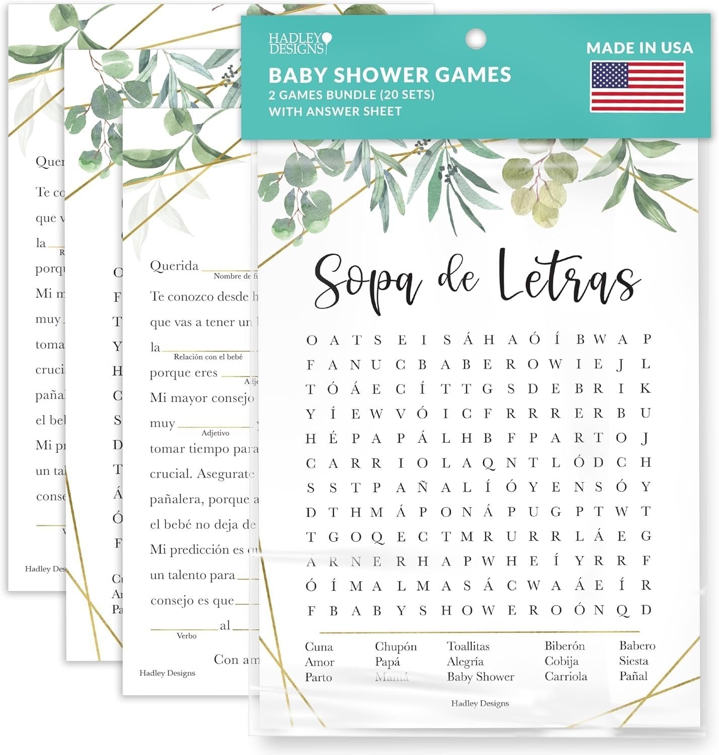 Set 5 Giochi Per Baby Shower – Carte In Design Floreale Blu (Trivia, Wishes, Scramble E Altro) Per 10 Ospiti
