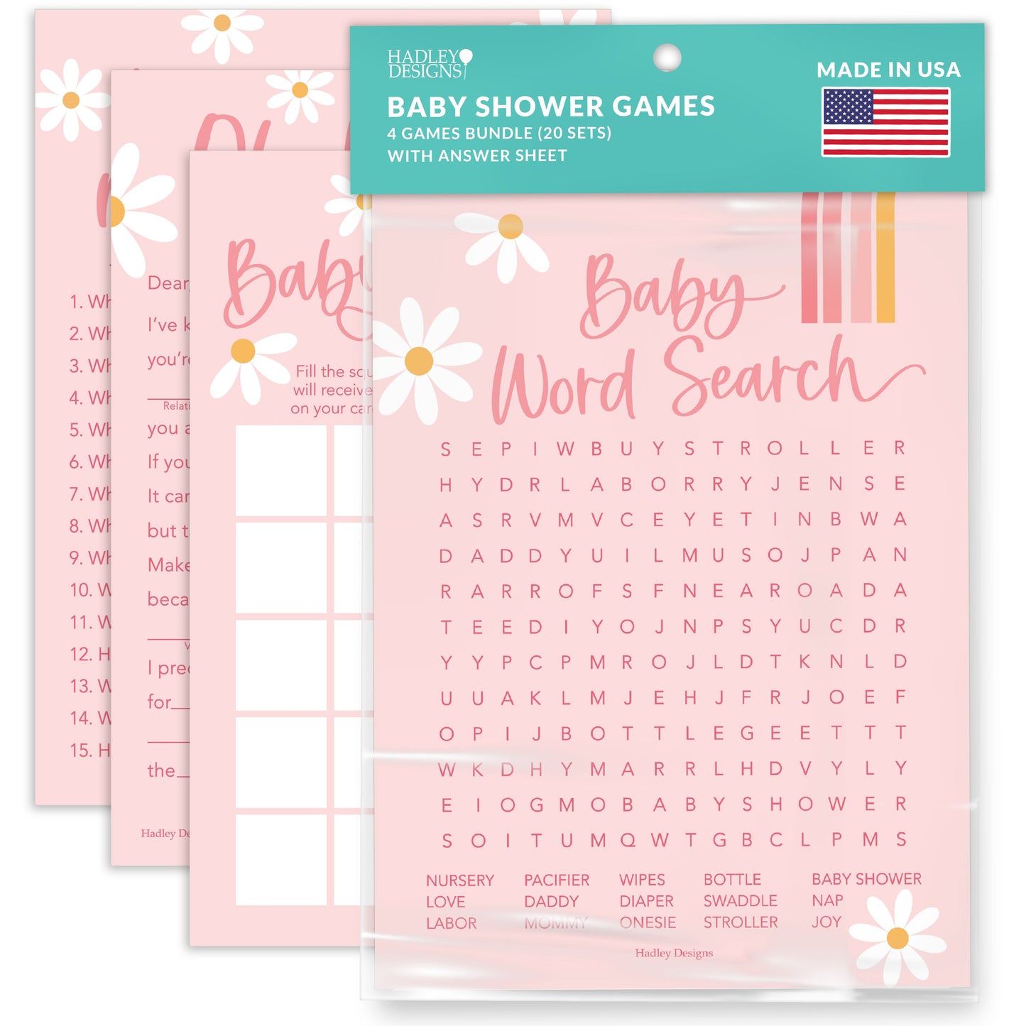 Word Search, Who Knows Mommy Best, Mad Libs, & Bingo Games | Set of 40 | Baby Shower Games
